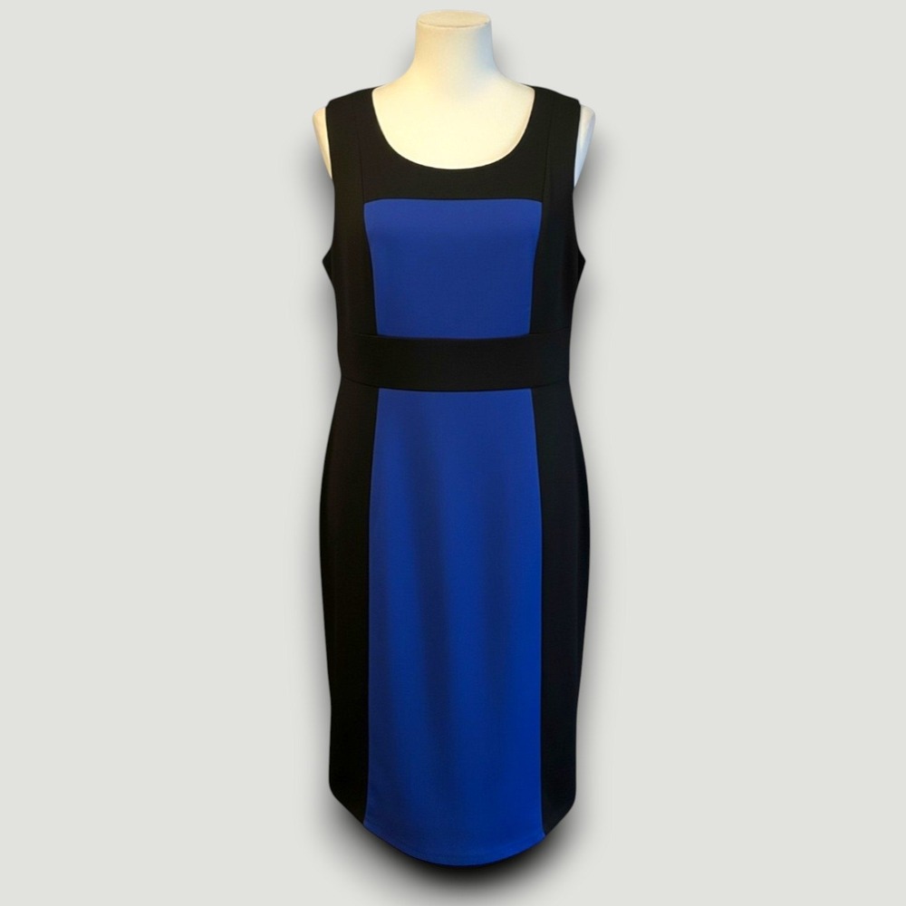 Merona Dress Black Blue 1X Sheath Classic Professional Colorblock Mod Stretch